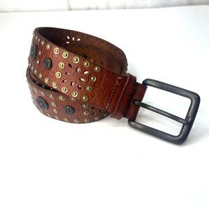 Riveted Leather Belt Riveted Bohemian Boho Gypsy Small Western 37"